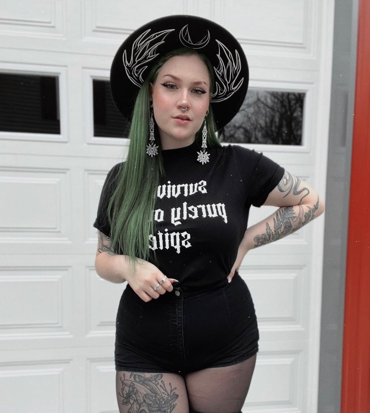 Vegan Felt Wide Brim Hat - XL Brim - "Webbed Antlers" -  - 
