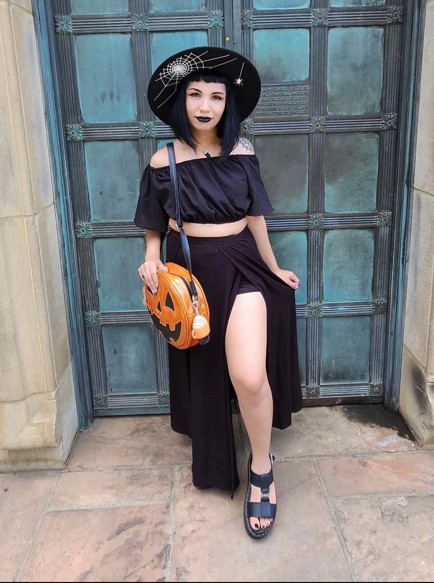 Vegan Felt Hat - XL Brim - Hanging Spider Web -  - 