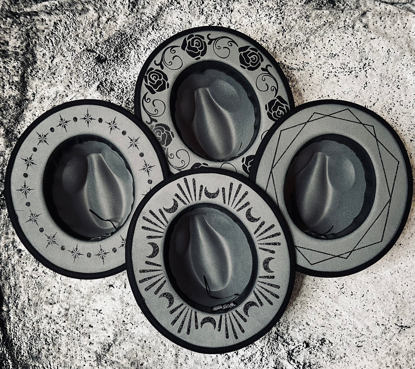 Vegan Felt Wide Brim Hat - "Charcoal Black Starburst" -  - 