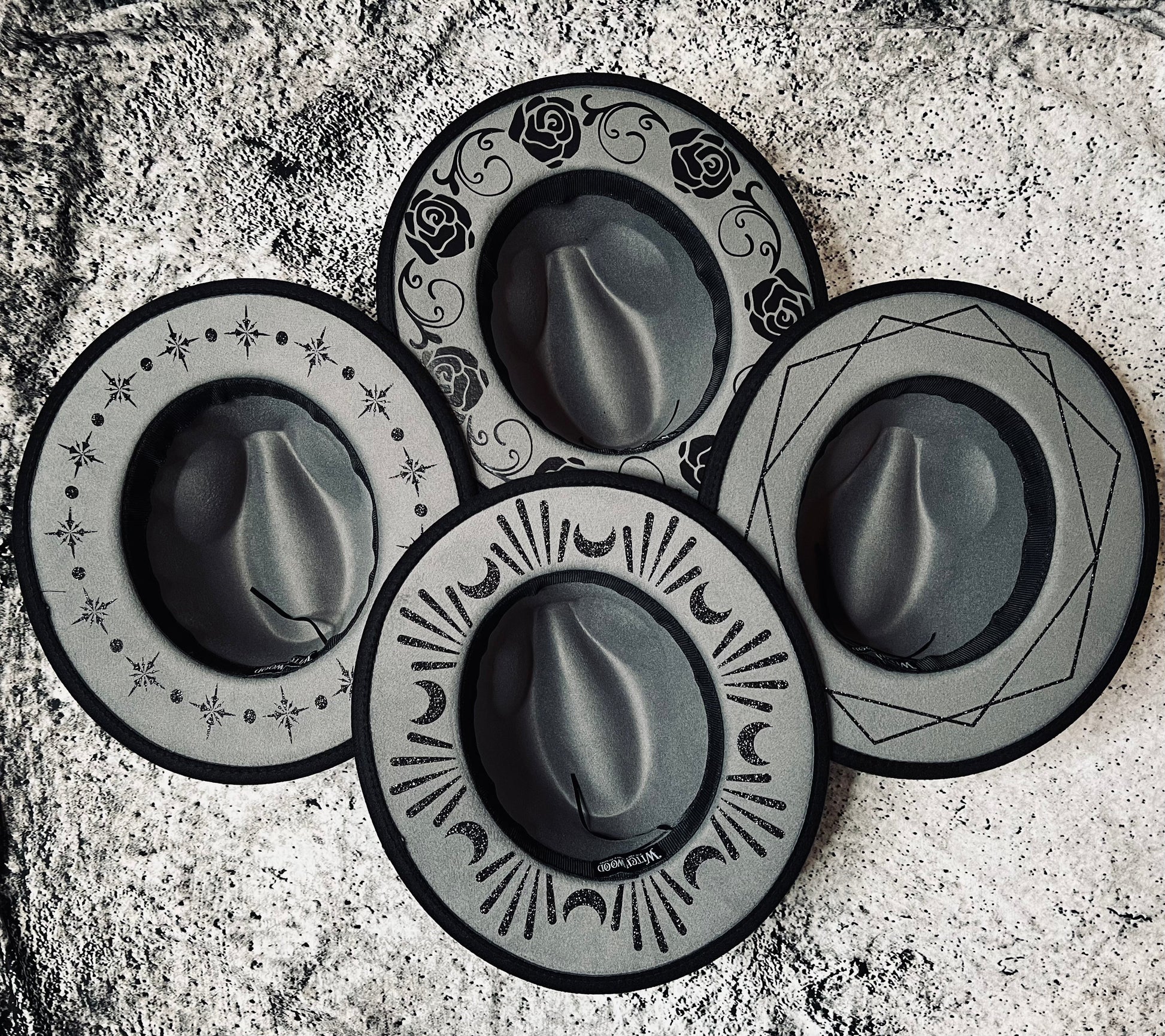 Vegan Felt Wide Brim Hat - "Charcoal Black Starburst" -  - 
