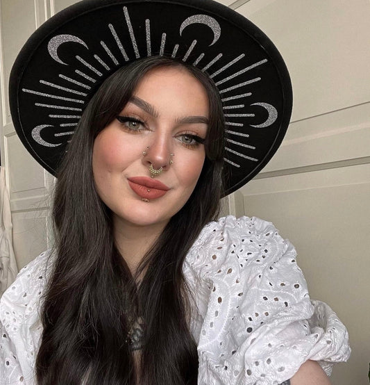 Vegan Felt Hat - XL Brim - "Glitter Moon Burst" -  - 