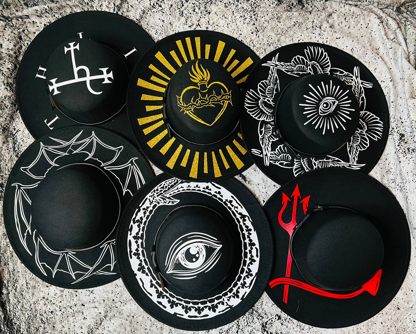 Vegan Felt Wide Brim Hat - Flat Top XL Brim - "Oroboros" -  - 