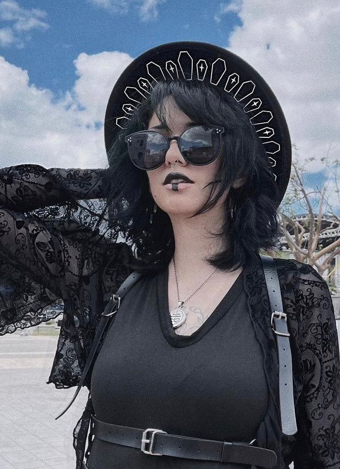 Vegan Felt Wide Brim Hat - Coffin Crown -  - 