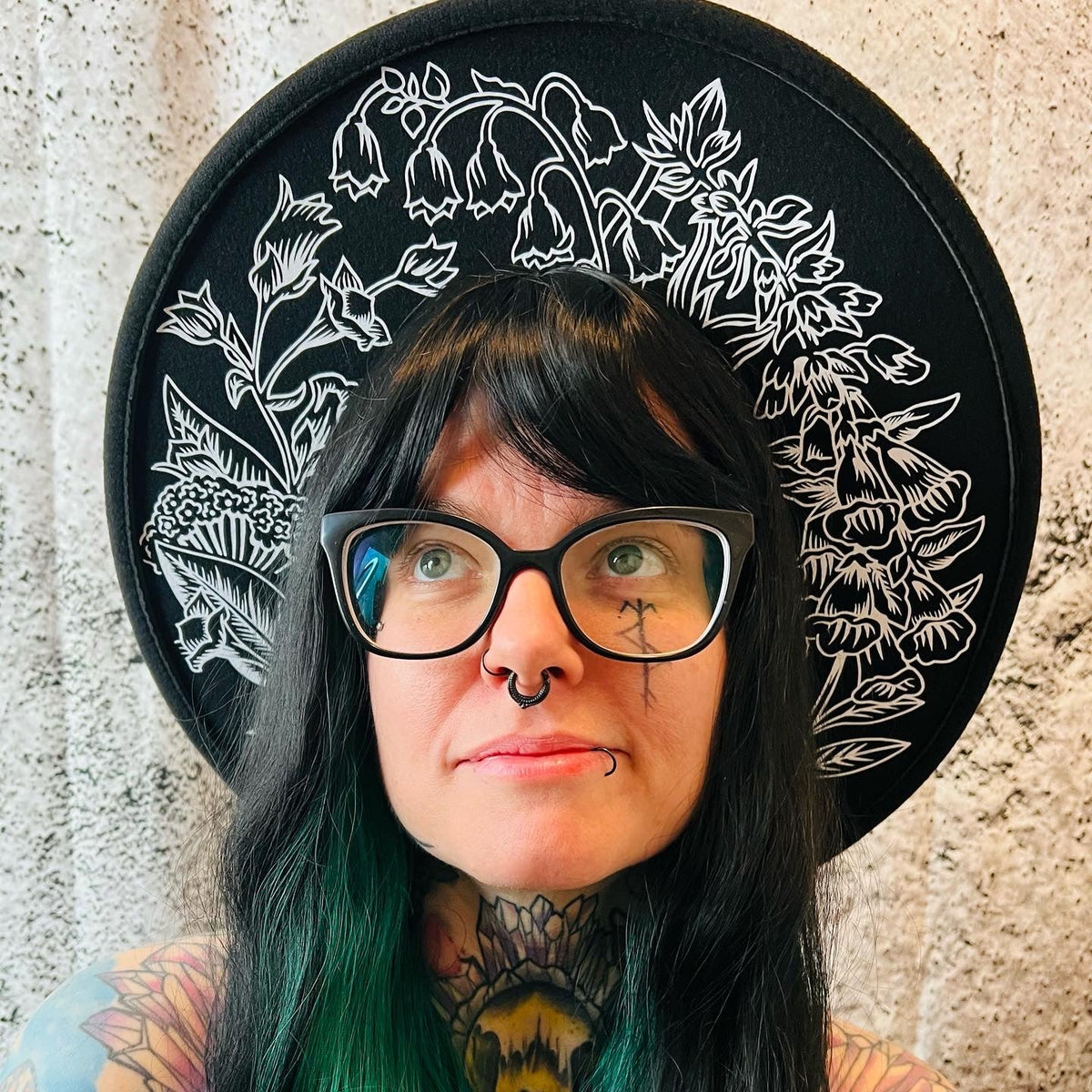 Vegan Felt Wide Brim Hat - XL Brim - "Deadly Garden" -  - 