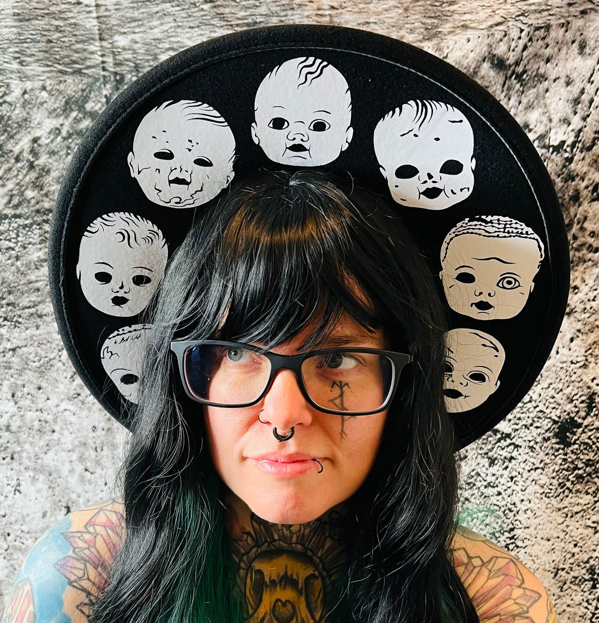 Vegan Felt Wide Brim Hat - XL Brim - Baby Doll Heads -  - 