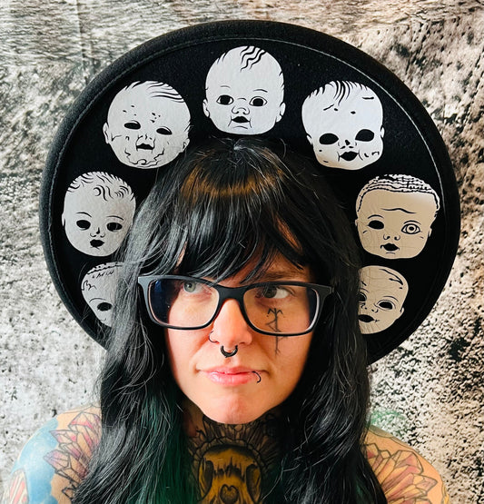 Vegan Felt Wide Brim Hat - XL Brim - Baby Doll Heads -  - 