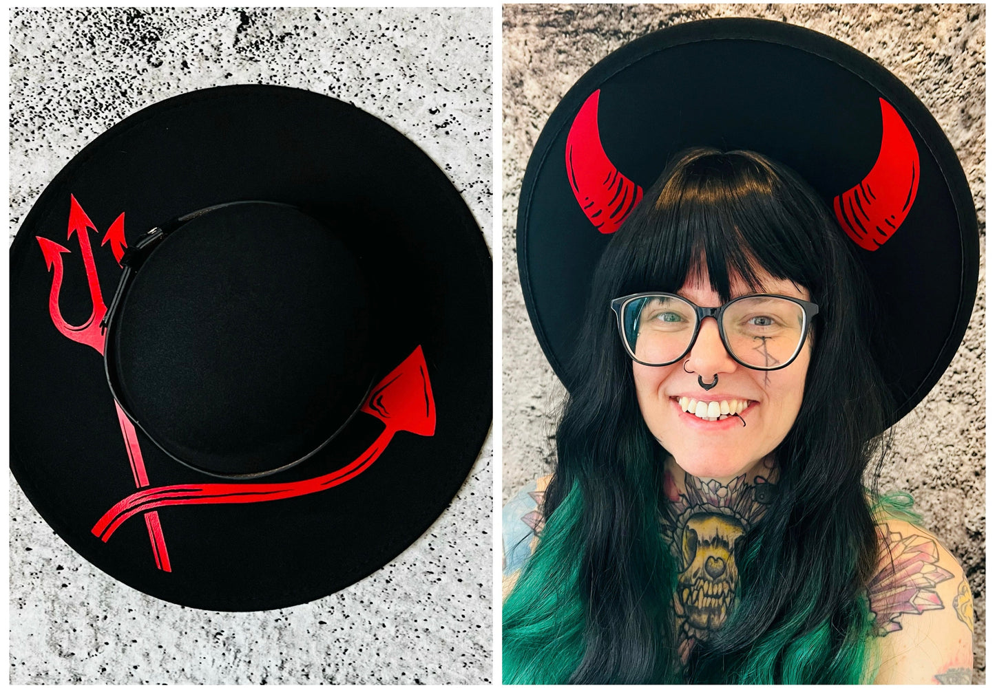 Vegan Felt Wide Brim Hat - Flat Top XL Brim - "Devil" -  - 