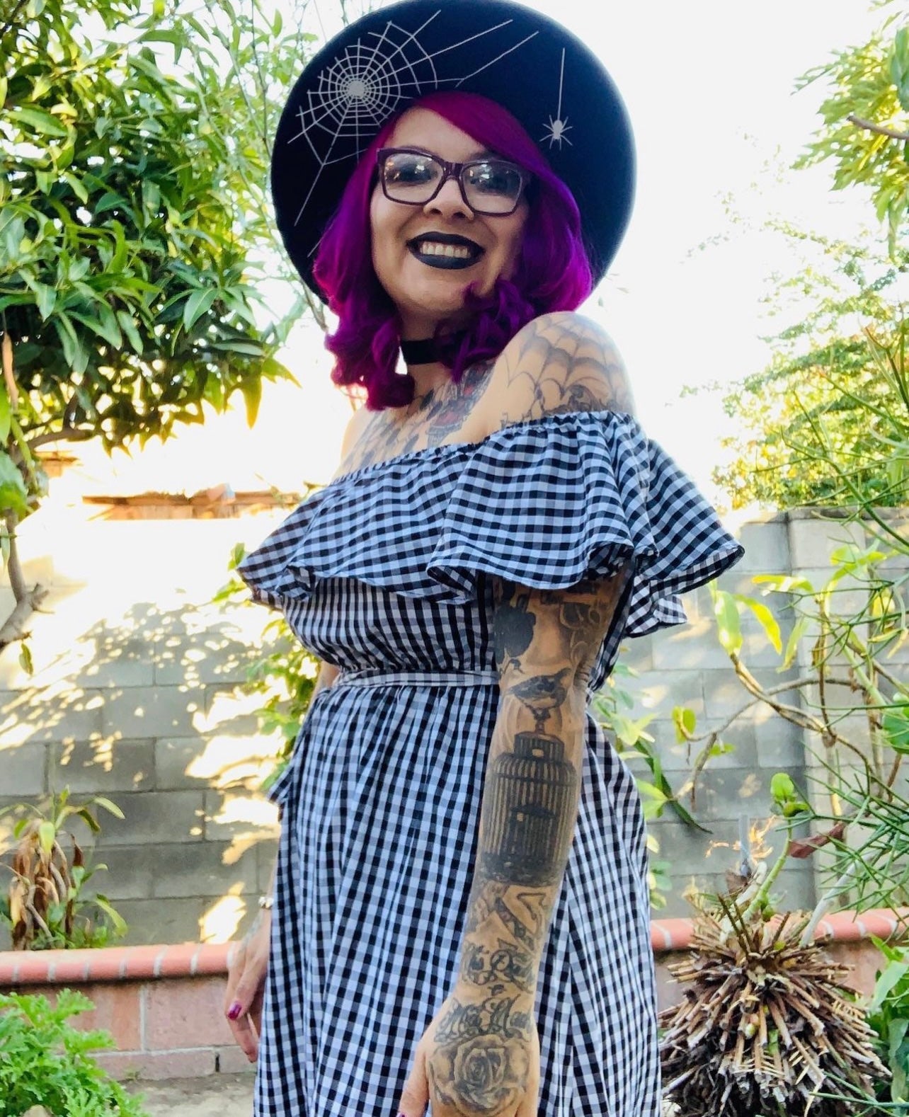 Vegan Felt Hat - XL Brim - Hanging Spider Web -  - 