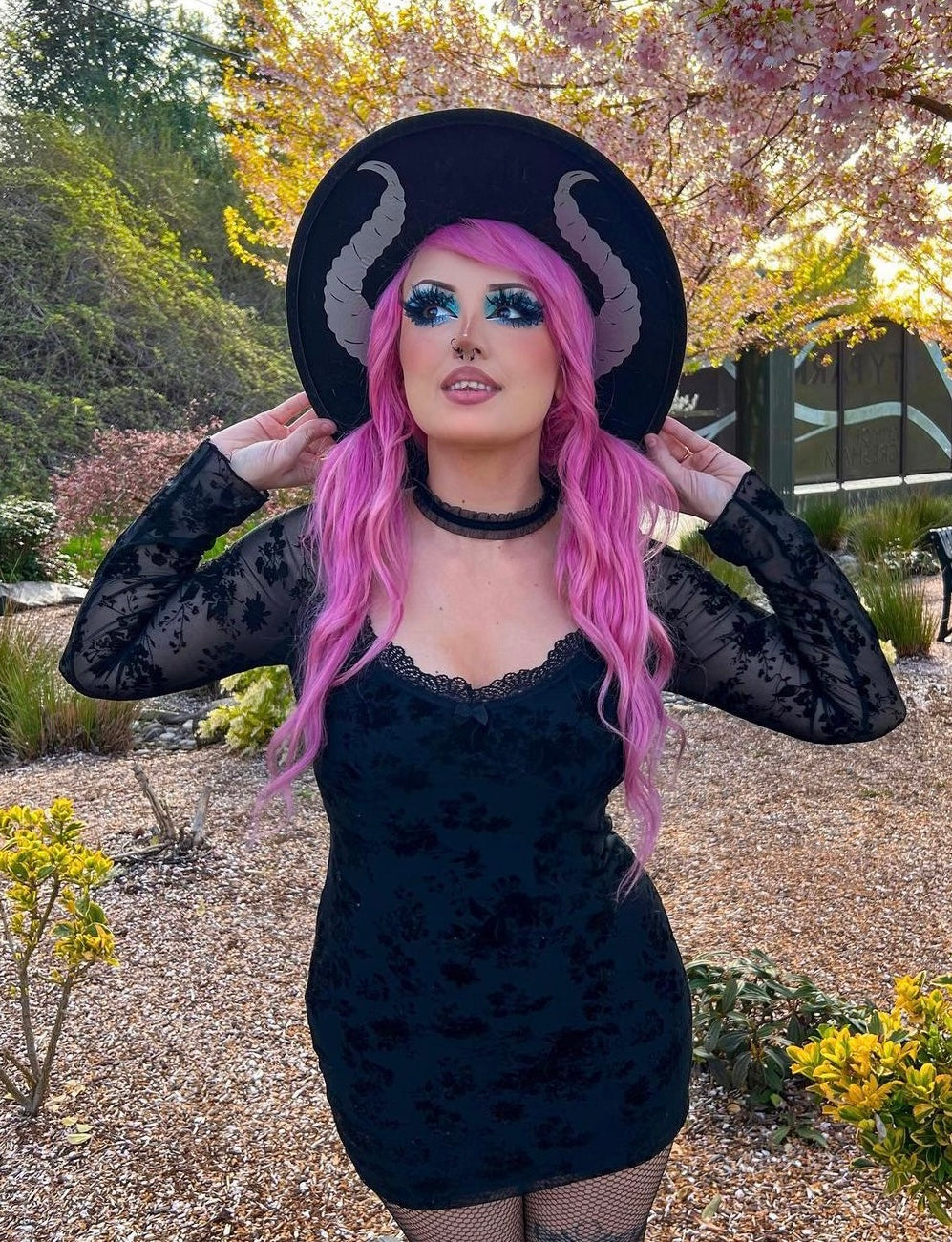 Vegan Felt Wide Brim Hat - XL Brim - "Villain Horns" -  - 