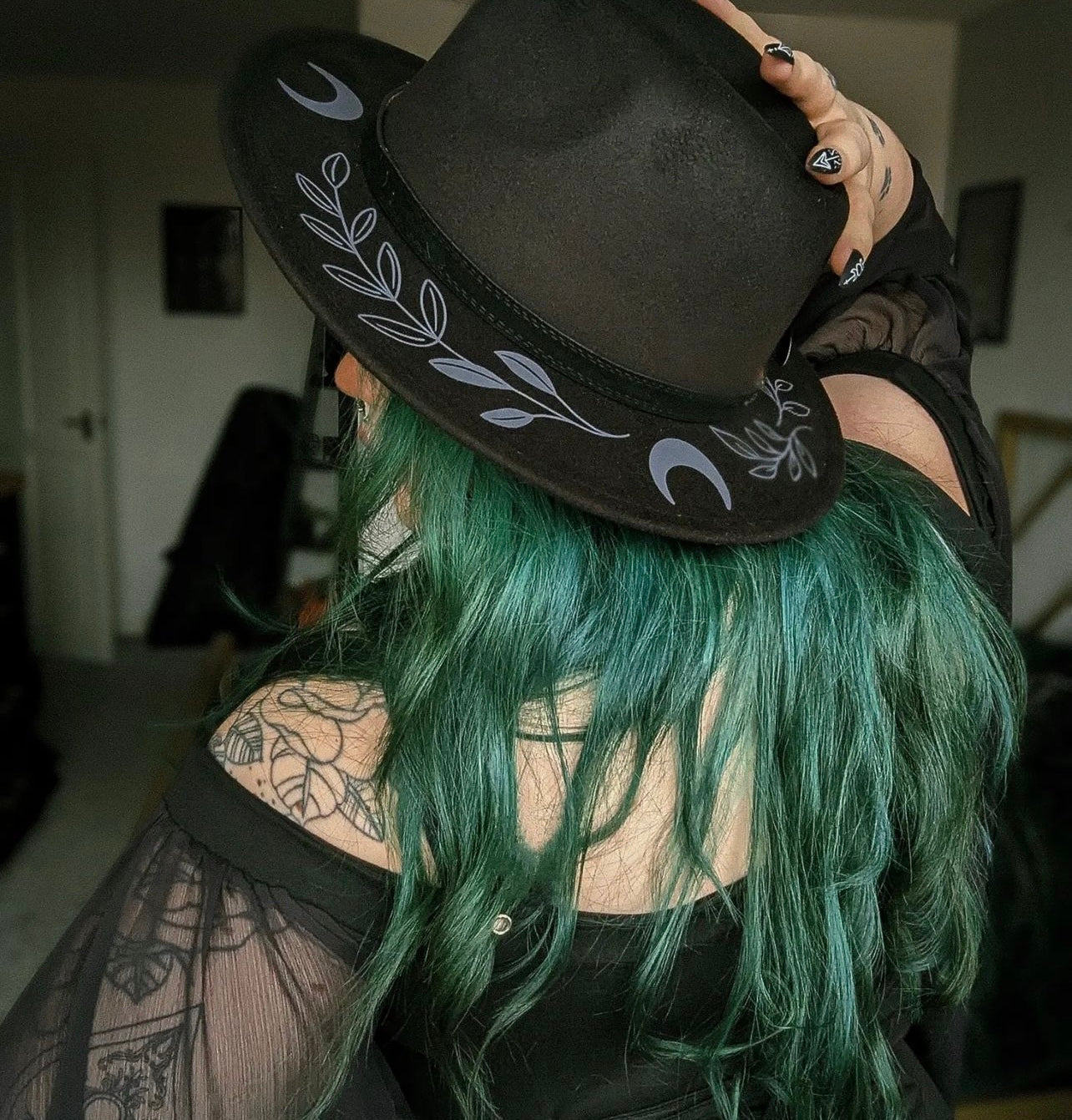 Vegan Felt Wide Brim Hat - Fern Moon - Black/Charcoal -  - 
