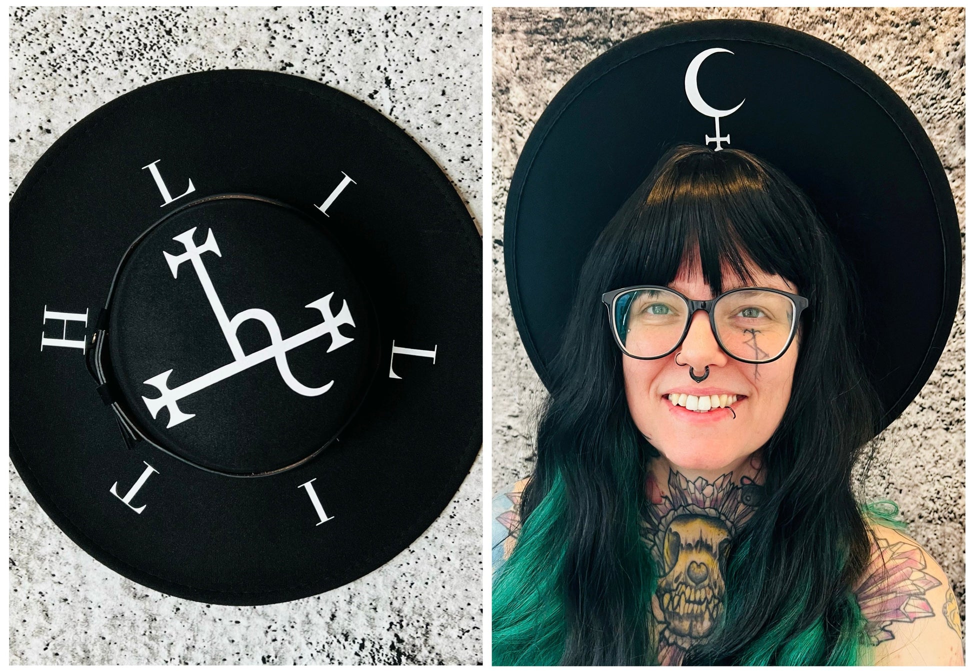 Vegan Felt Wide Brim Hat - Flat Top XL Brim - "Lilith" -  - 