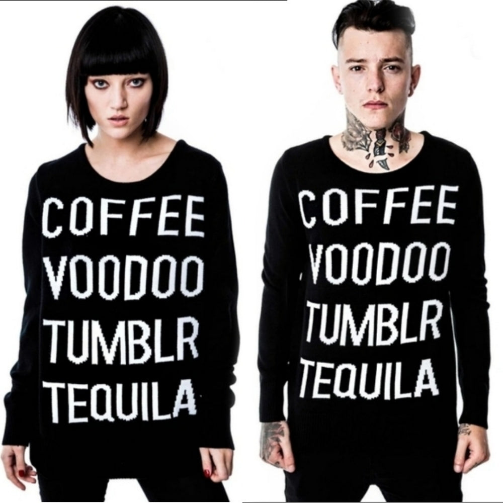 Killstar Tumblr Gothic Voodoo Coffee Tequila Pullover Knit Sweater Top Medium