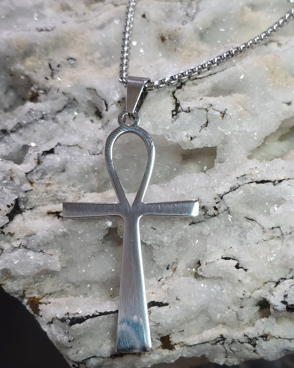 Egyptian Ankh Cross Necklace Stainless Steel Minimalist Pendant Key of Life 20"