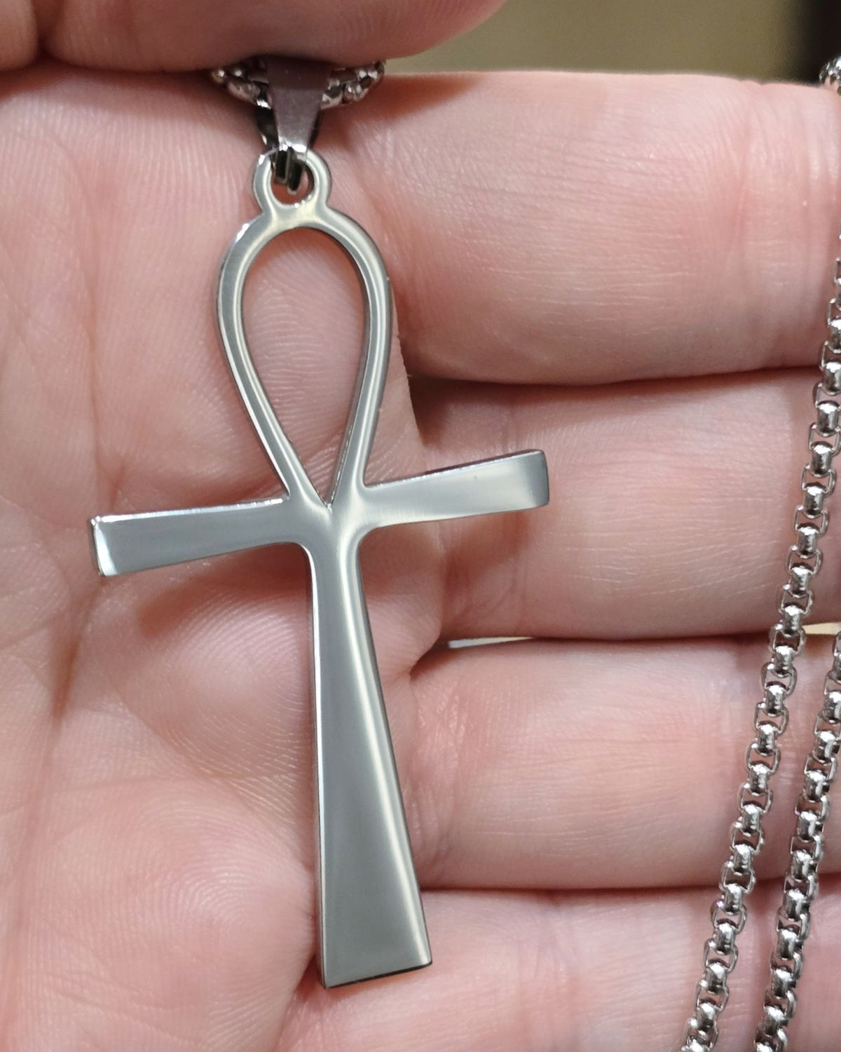 Egyptian Ankh Cross Necklace Stainless Steel Minimalist Pendant Key of Life 20"