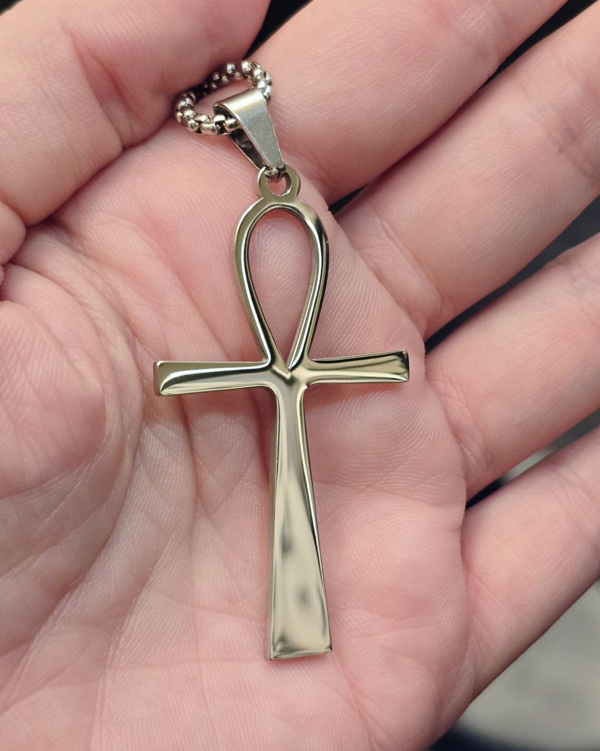 Egyptian Ankh Cross Necklace Stainless Steel Minimalist Pendant Key of Life 20"