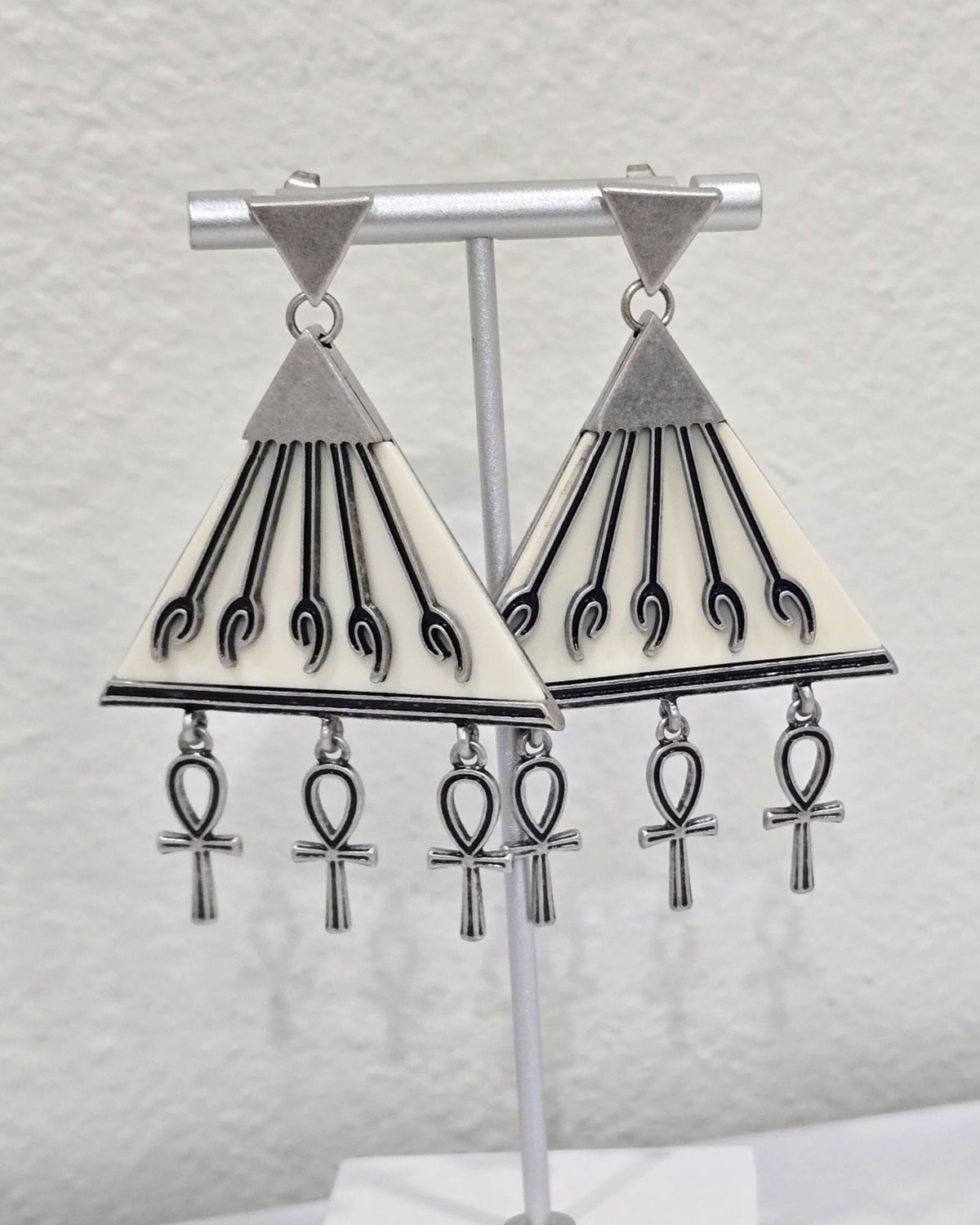 Killstar Heaven Sent Silver Egyptian Triangle Ankh Chandelier Drop Earrings