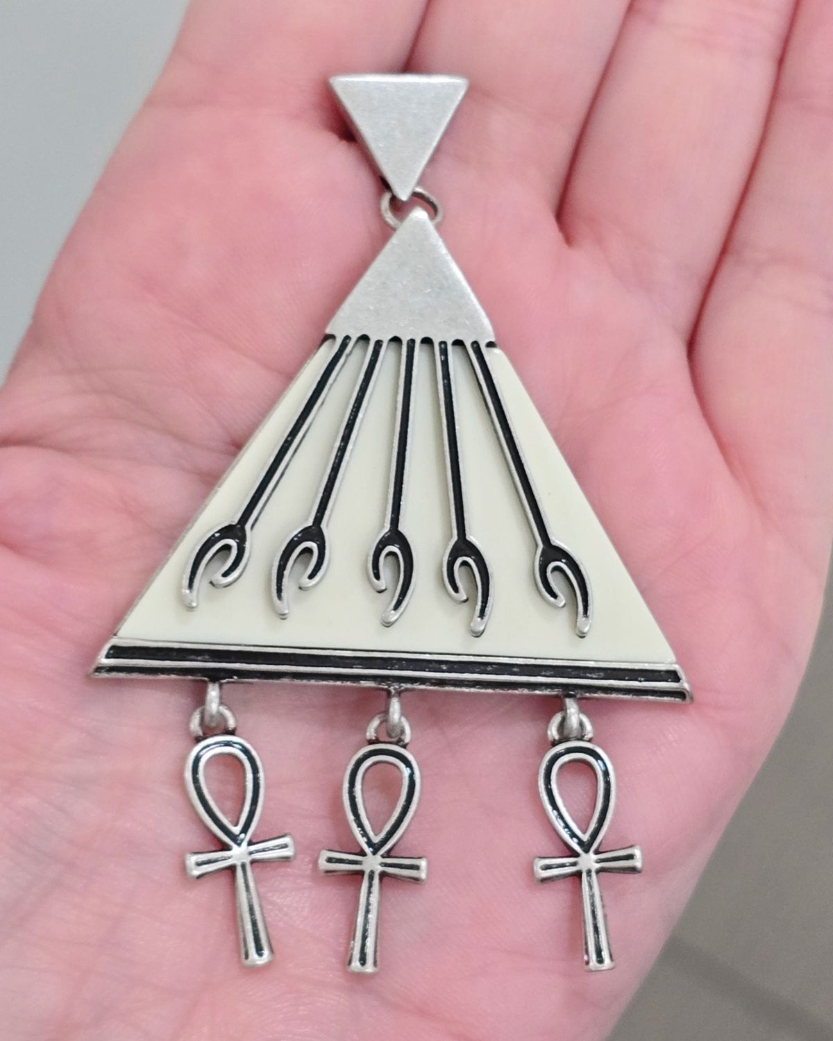 Killstar Heaven Sent Silver Egyptian Triangle Ankh Chandelier Drop Earrings