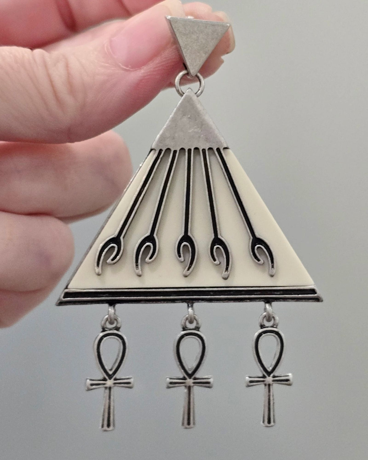 Killstar Heaven Sent Silver Egyptian Triangle Ankh Chandelier Drop Earrings