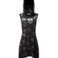 Killstar Chaos Metallic Skull Hooded Cut Out Asymmetric Tunic Dress Small