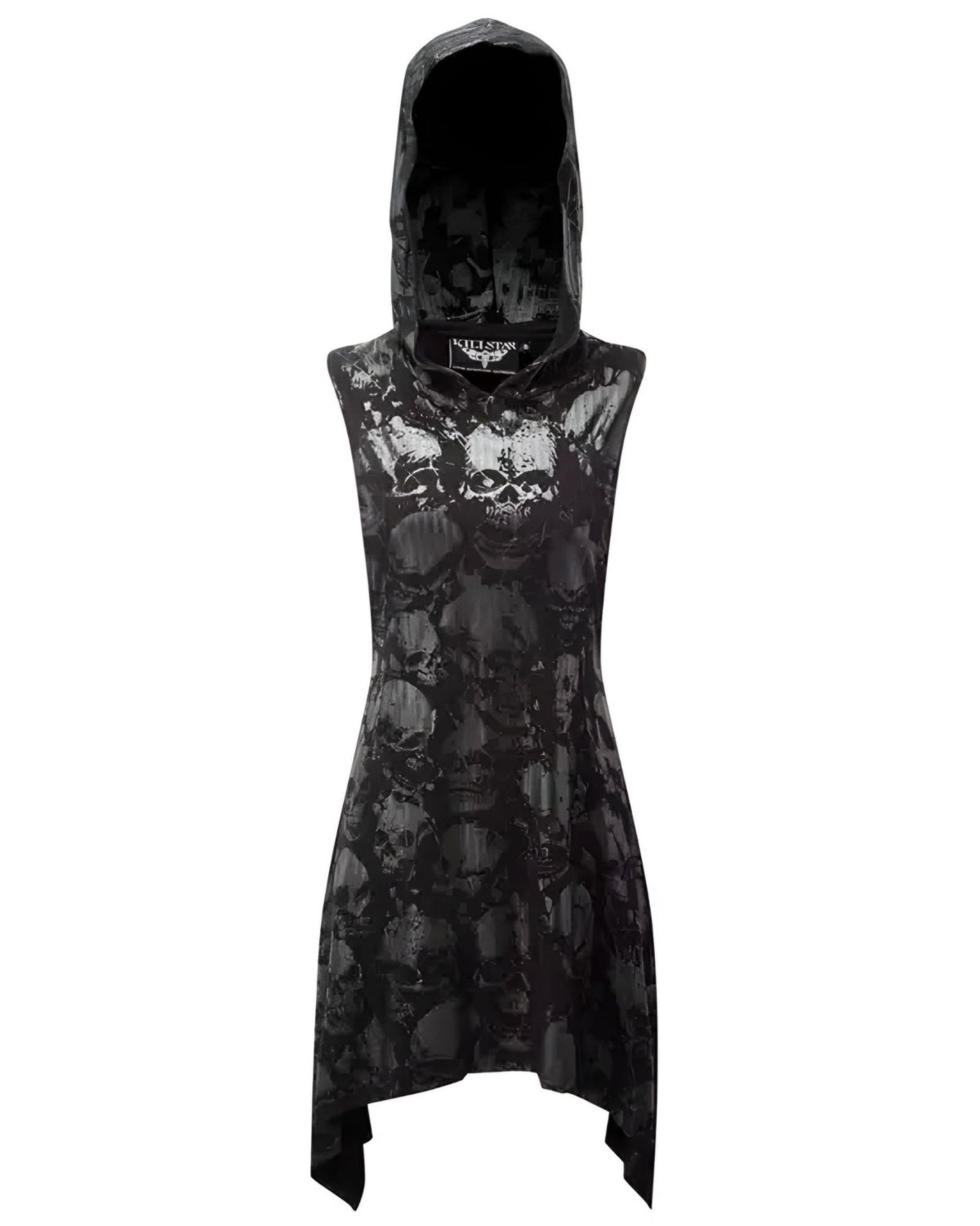 Killstar Chaos Metallic Skull Hooded Cut Out Asymmetric Tunic Dress Small