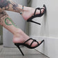 Black Glitter Pointed Toe Mule Heels with Knotted Strap Detail