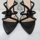 Black Glitter Pointed Toe Mule Heels with Knotted Strap Detail