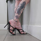 Black Glitter Pointed Toe Mule Heels with Knotted Strap Detail