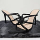 Black Glitter Pointed Toe Mule Heels with Knotted Strap Detail