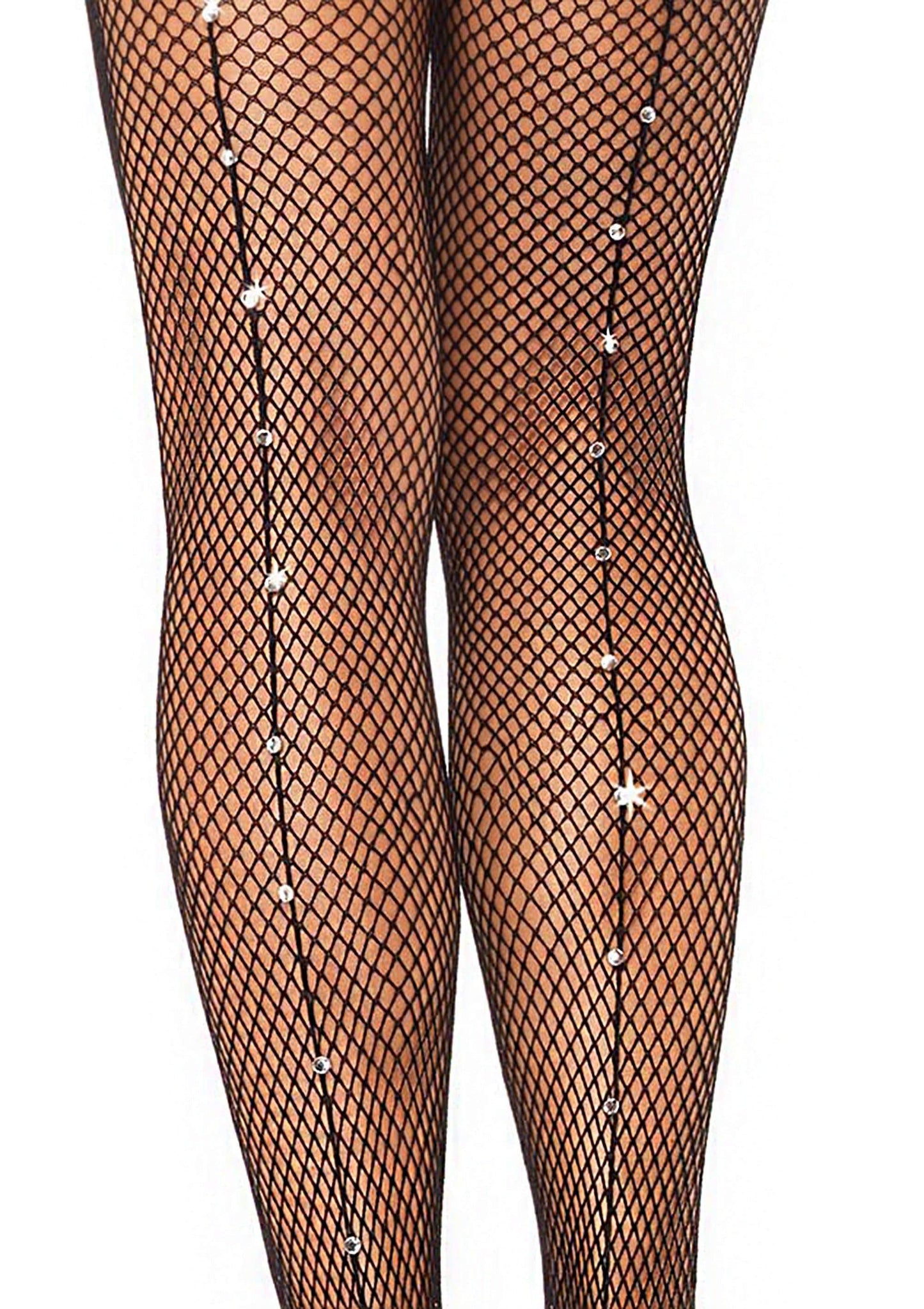 Astrid Rhinestone Backseam Fishnet Tights - Glamorous Fishnet Tights - Sparkle Hosiery