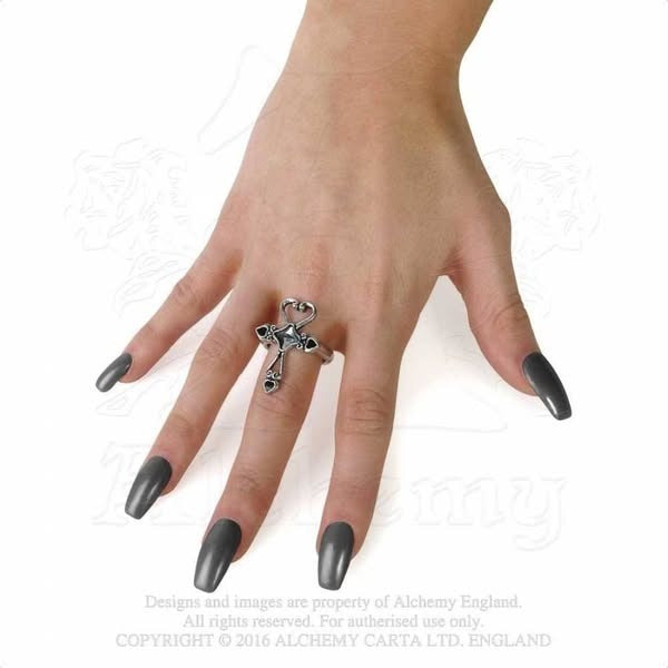 Amourankh Ring Heart ✦ Ankh ✦ Hematite Cabochon ✦ Rare Pewter