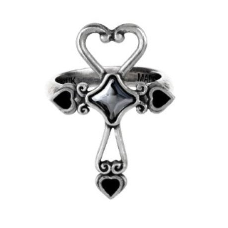 Amourankh Ring Heart ✦ Ankh ✦ Hematite Cabochon ✦ Rare Pewter