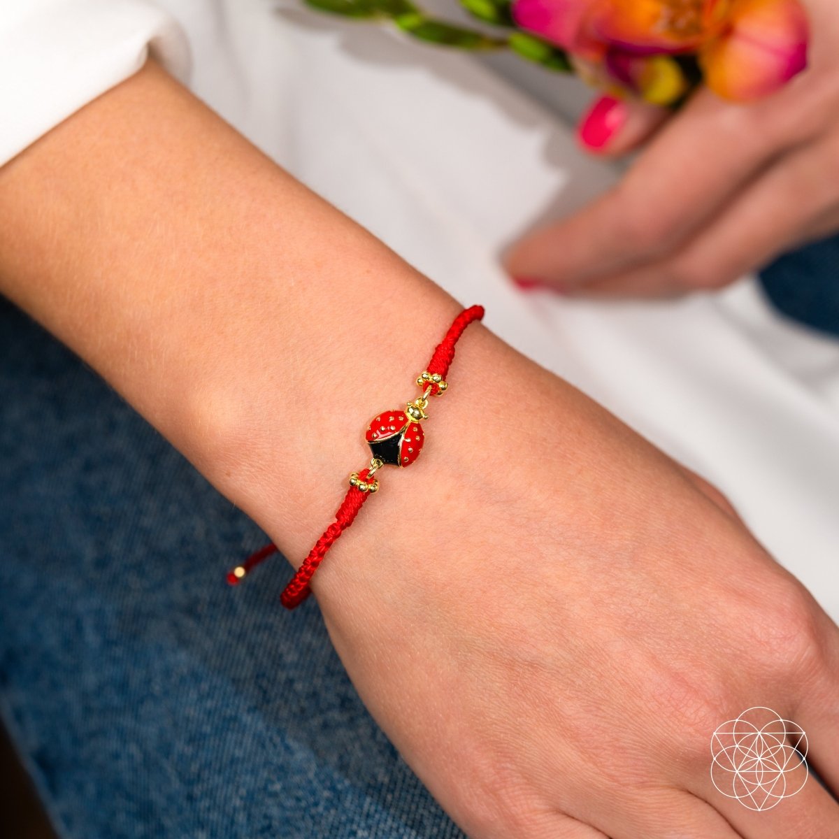 Lucky Ladybug - Four-Strand Red String Bracelet -  - Bracelet