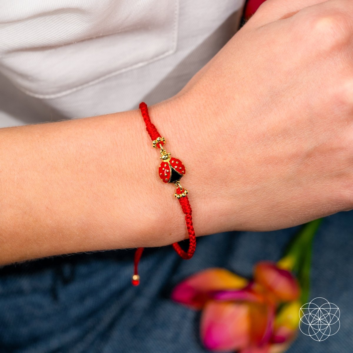 Lucky Ladybug - Four-Strand Red String Bracelet -  - Bracelet