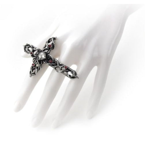 Thorny Cross Handspan Ring Statement ✦ Swarovski Crystal ✦ Rare