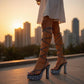 Blue Rhinestone Knee-High Lace-Up Platform Heels