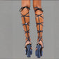 Blue Rhinestone Knee-High Lace-Up Platform Heels
