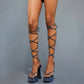 Blue Rhinestone Knee-High Lace-Up Platform Heels