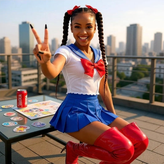 Sea Me Shine Sailor Moon Costume Set with Sheer Mesh Top & Pleated Mini Skirt