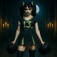 Distressed Z.O.M.B.I.E Cheerleader Costume Set in Black & Neon Green