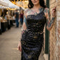 Starry Night One-Shoulder Bustier & Midi Skirt Set with Side Boning