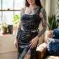Starry Night One-Shoulder Bustier & Midi Skirt Set with Side Boning