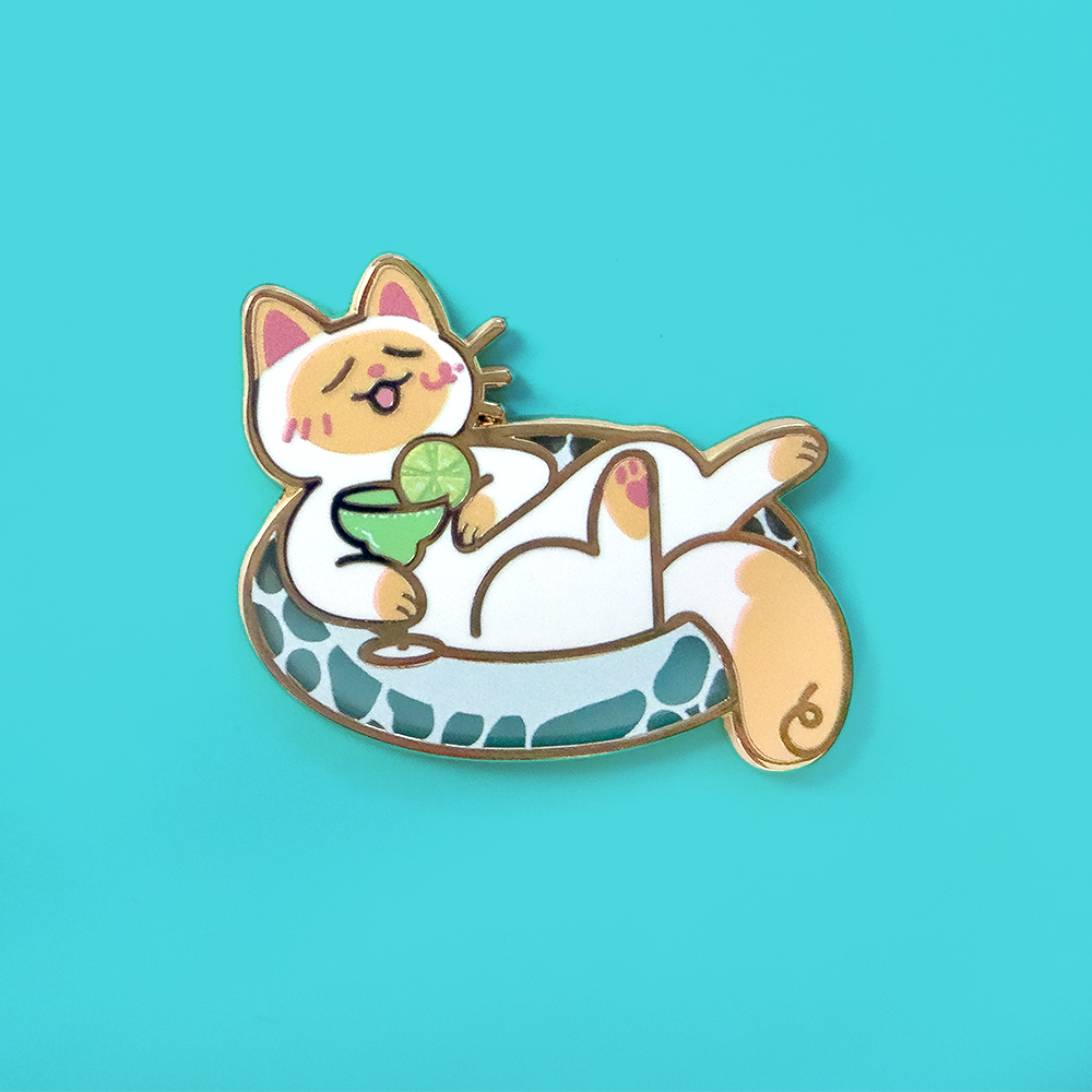 Meowgarita Pin - Cat Margarita Enamel Pin with Brushed Gold Finish