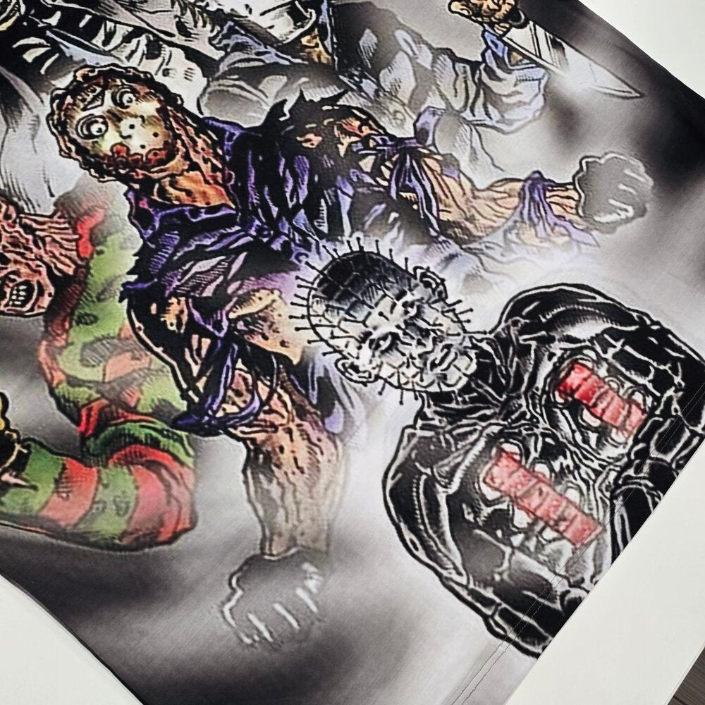 RageOn Horror Movie Icons All Over Print Tee Shirt Haunted Fire Portrait 5X