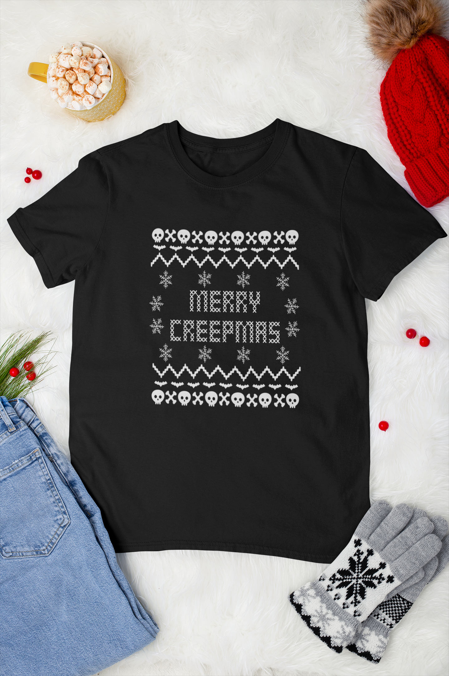 Christmas Merry Creepmas Ugly Sweater Tee - Unisex Shirt -  - Shirts