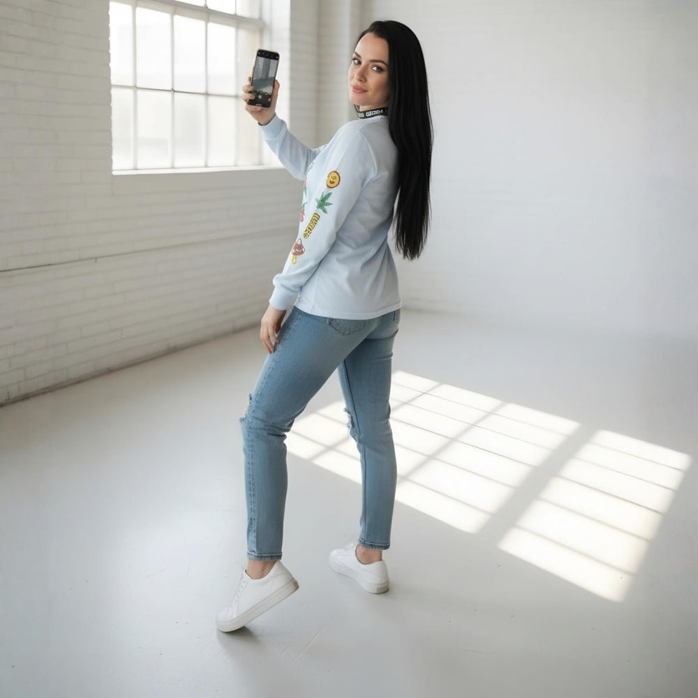 No Hours ✦ Mushroom Graphic Long Sleeve Tee ✦ Light Blue Crew Neck Skate Core S