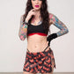 W.I.A Devil Open Sides Mini Skirt Allover 666 Print Adjustable Ties