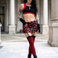 W.I.A Devil Open Sides Mini Skirt Allover 666 Print Adjustable Ties