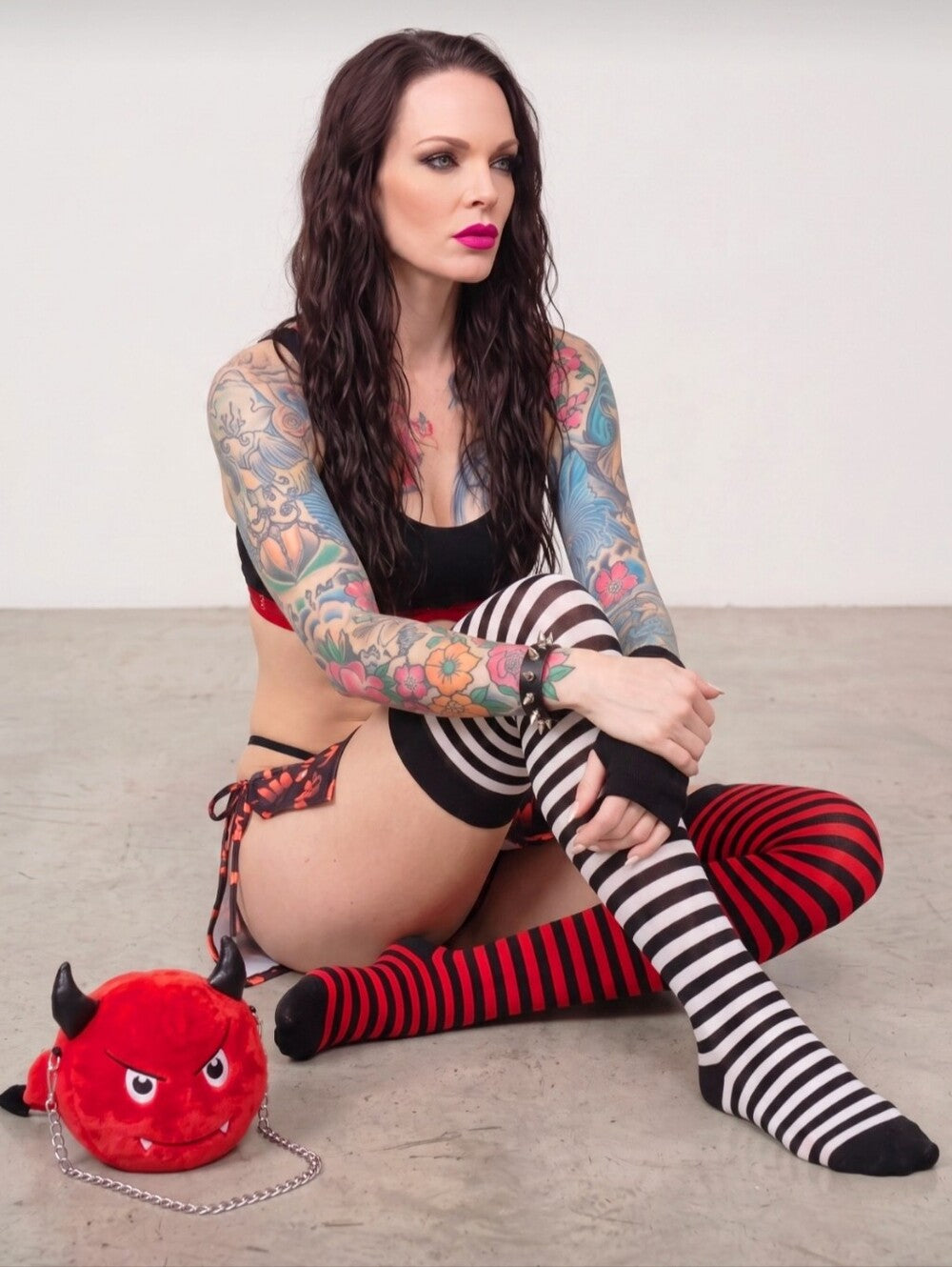 W.I.A Devil Open Sides Mini Skirt Allover 666 Print Adjustable Ties