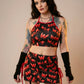 W.I.A Devil Open Sides Mini Skirt Allover 666 Print Adjustable Ties
