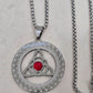 Celtic Triquetra Necklace Stainless Steel Red Cabochon Trinity Pendant 20"